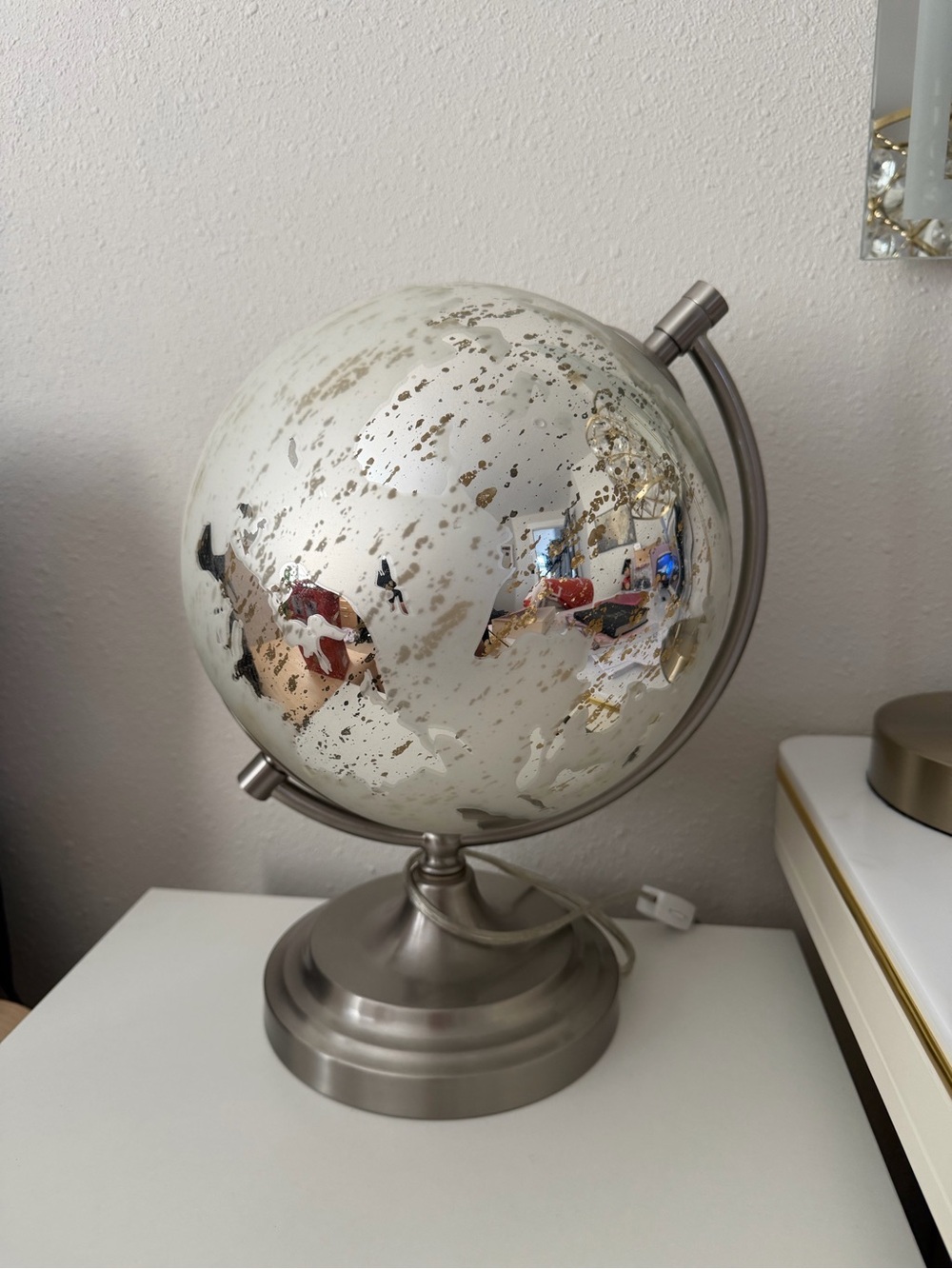 Decorative Metallic Globe Table Lamp - Silver and White